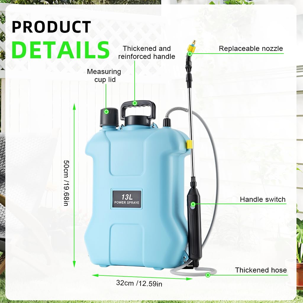HASTHIP Electric Garden Sprayer for Lawn Care with 13L Tank and 20.8in Telescopic Wand | 200min Battery Runtime