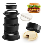 HASTHIP® 4 in 1 Stuffed Burger Press Sandwich Maker Sealer Patty Maker Ring Mold Press Multi Size Burger Patties Press Stackable Kitchen DIY Burger Patty Shaper with 100 Pcs Non-Stick Patty Papers