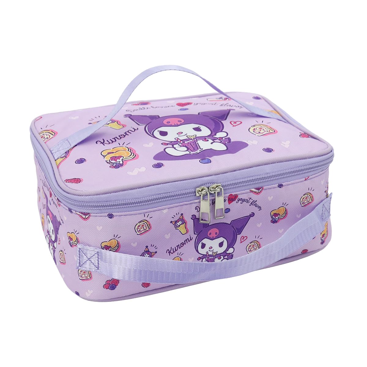 HASTHIP Cotton Kuromi Insulated Bento Box Lunch Bag 11.4x8.3x3.9 in with Dual Handles for Work and School | Waterproof Purple Bag for Kids and Adults