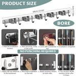 HASTHIP Broom Holder Rack with 5 Racks and 6 Hooks for Wall featuring Roller Clips | Stainless Steel Self Adhesive Mount for Kitchen Bathroom Garage