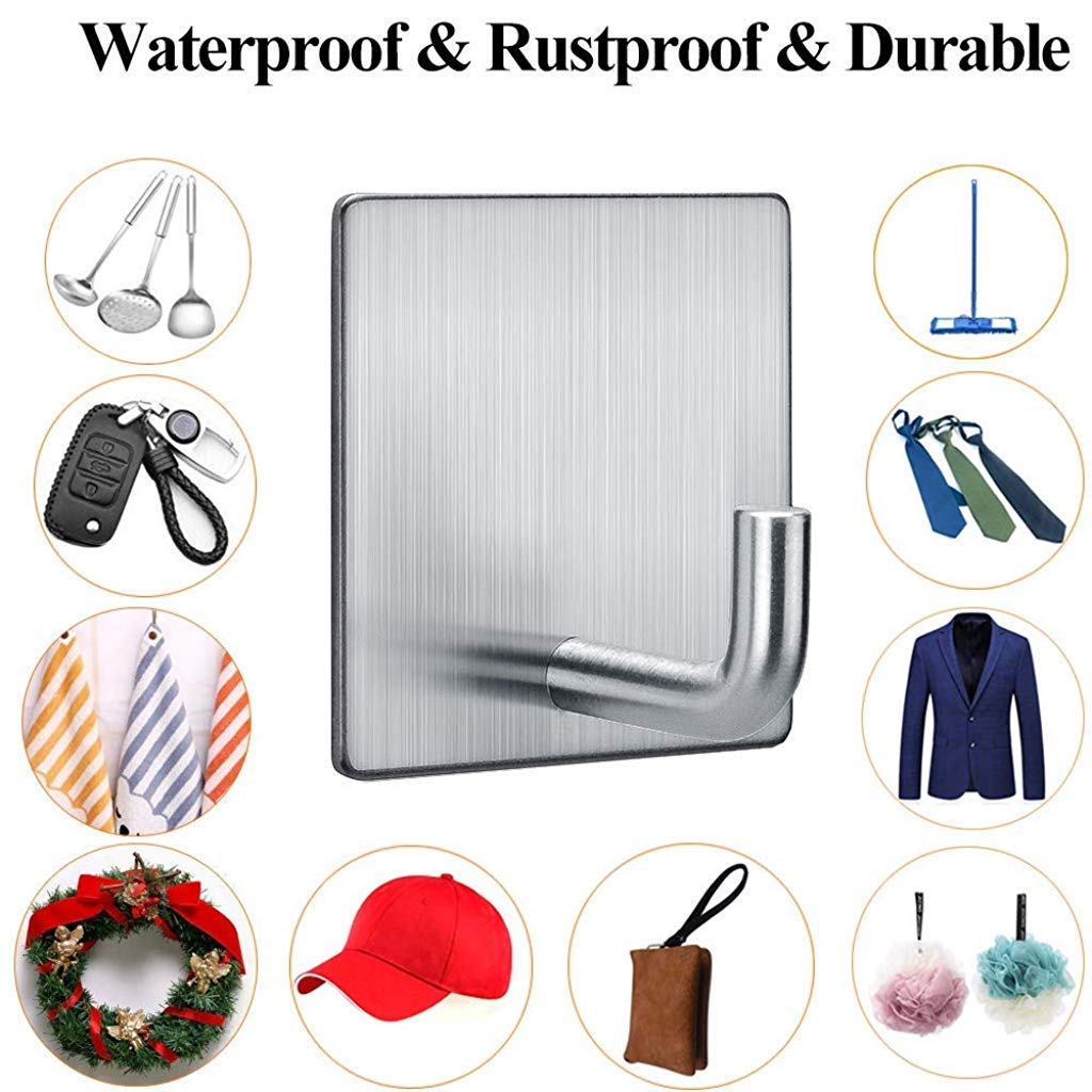 HASTHIP® Hooks for Wall Without Drilling Heavy Duty Stainless Steel Waterproof Self Adhesive Hook for Hanging Coat Hat Towel Kitchens Bathrooms Offices No Drill Needed Pack of 4