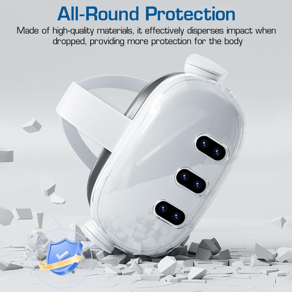 HASTHIP® YourBrand Protective Case Compatible with Meta Quest 3, Clear VR Shell Cover with Lens Protector, Tempered Glass Screen Guard, Joystick Thumb Caps, Essential VR Accessories Kit, No Headset