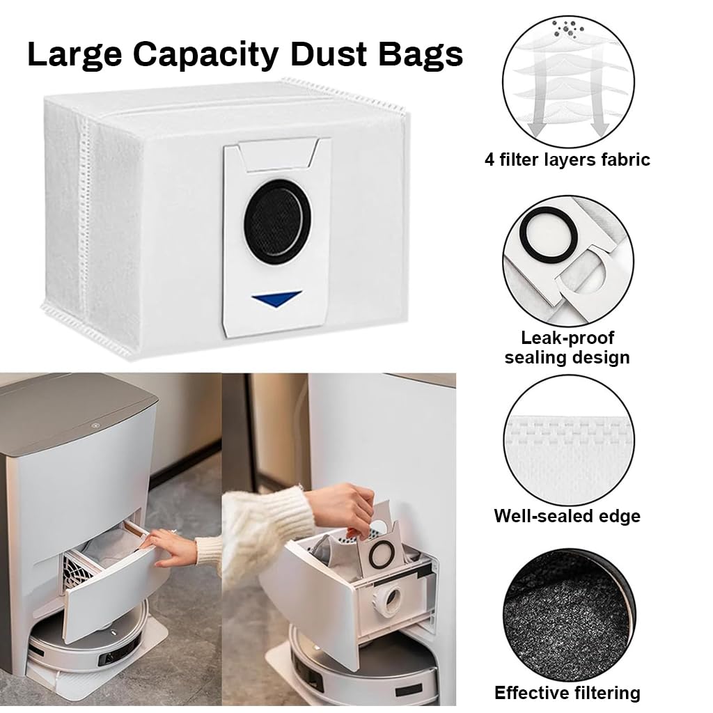 HASTHIP® Replacement Parts for ECOVACS Deebot T20 Omni/PRO/MAX T20 Pro/Max Plus Vacuum Cleaner Accessories 1 Main Brush, 4 Side Brushes, 4 Mop Cloth, 3 Dust Bags, 2 Filters