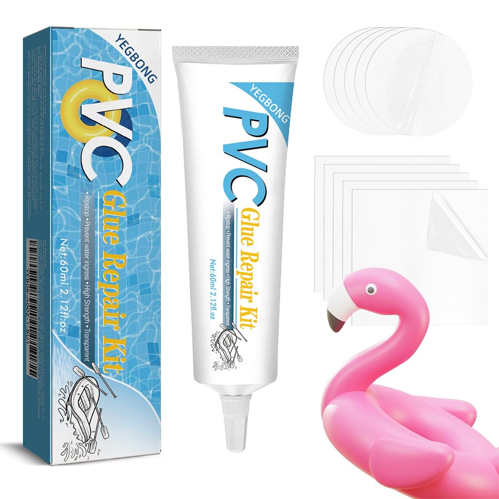 HASTHIP Waterproof PVC Repair Glue Kit for Pool Floats and Rafts with 10 Clear Patches 60ml