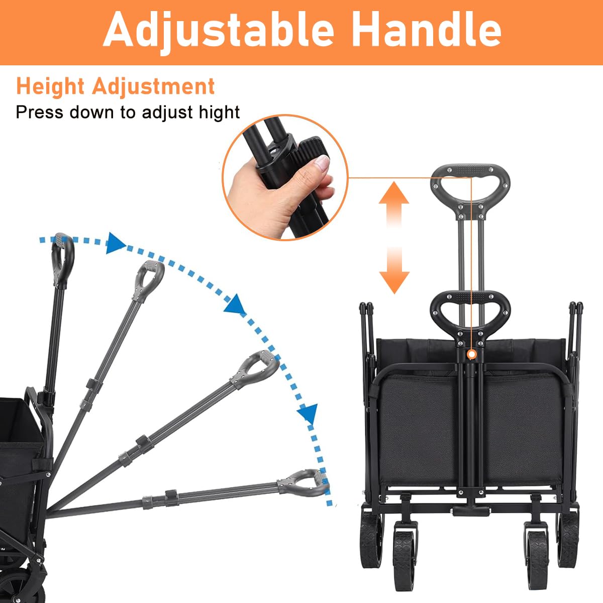 HASTHIP® Collapsible Camping Cart for Beach, Garden, Camping, Sport with Universal Wheels & Adjustable Handle, Heavy Duty Carbon Steel Frame Folding Wagon, Max 100kg, 100L