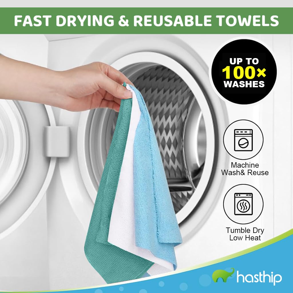 HASTHIP Microfiber Cleaning Cloth Roll for Kitchen with 50 Pre Cut Tear Away Rags | Green