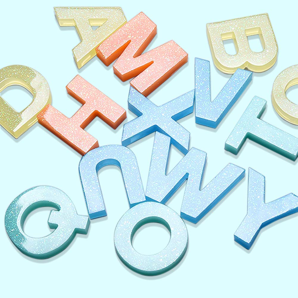 Alphabet Resin Art Kit With Moulds, Letter And Numbers Resin Moulds, Diy Letter Key Chain, Pendant, Jewelry Making Molds For Resin, Silicone Epoxy Resin Moulds, Multi-Colour