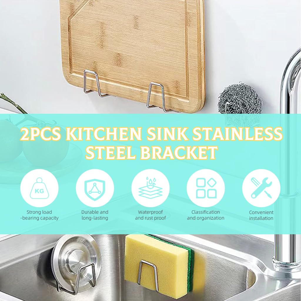 HASTHIP® 2Pcs Self Adhesive Sponge Holder Sink Caddy for Kitchen Sink, 304 Stainless Steel Scrubber Hanger Caddy Accessories forKitchen Accessories, Sliver