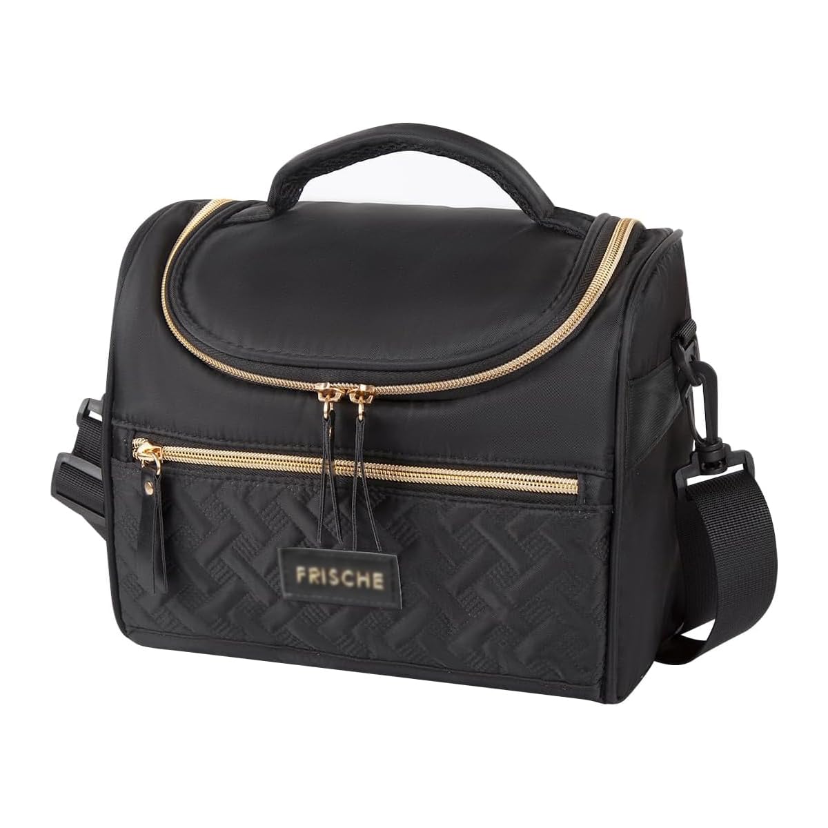 HASTHIP Lunch Bag for Office School and Picnic with Waterproof Insulated Design | Quilted Black Tote Featuring Handle and Shoulder Strap