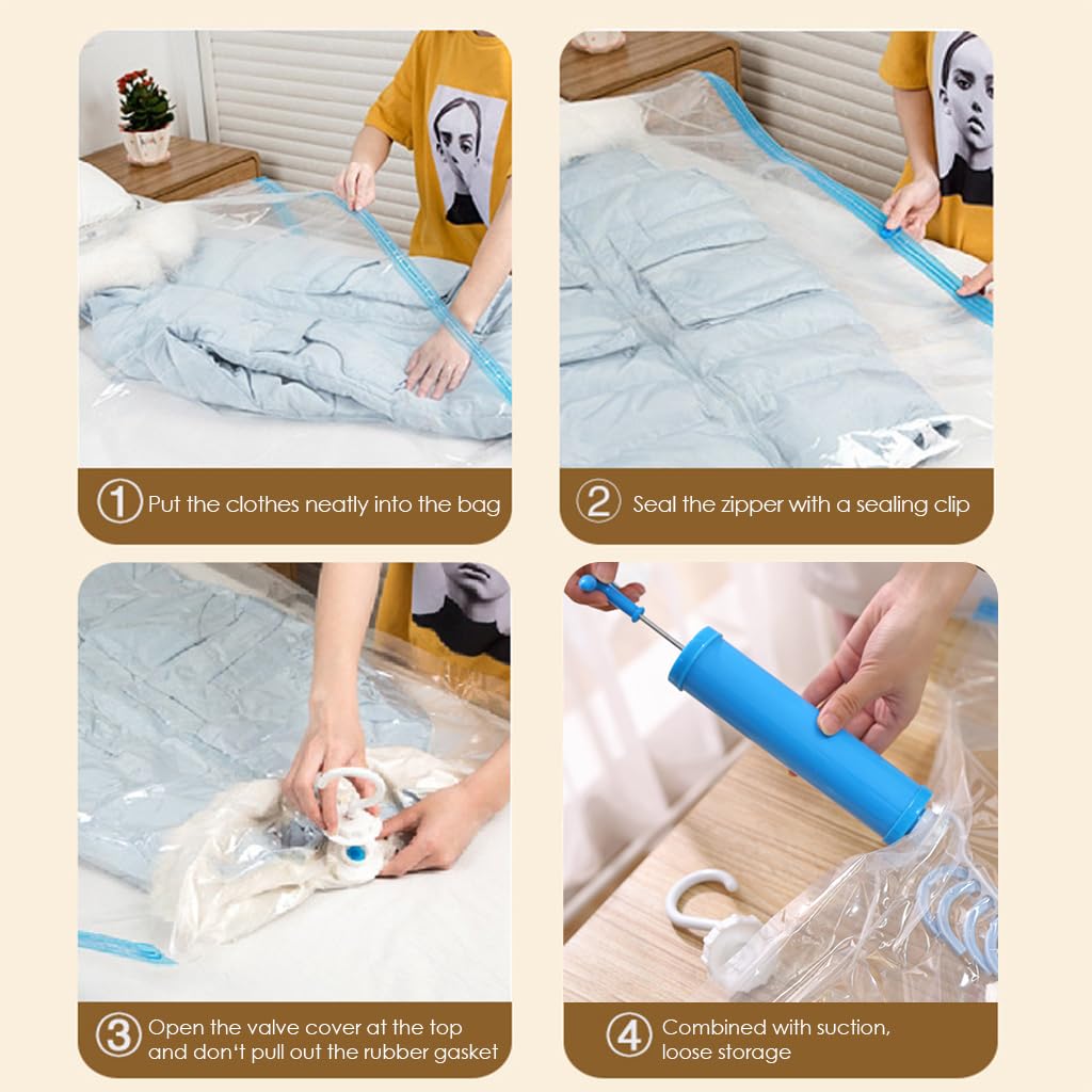 HASTHIP Hanging Vacuum Storage Bags for Clothes with Double Seal Zippers and Hooks | 4Pcs 41 and 57 in Dustproof Closet Bags