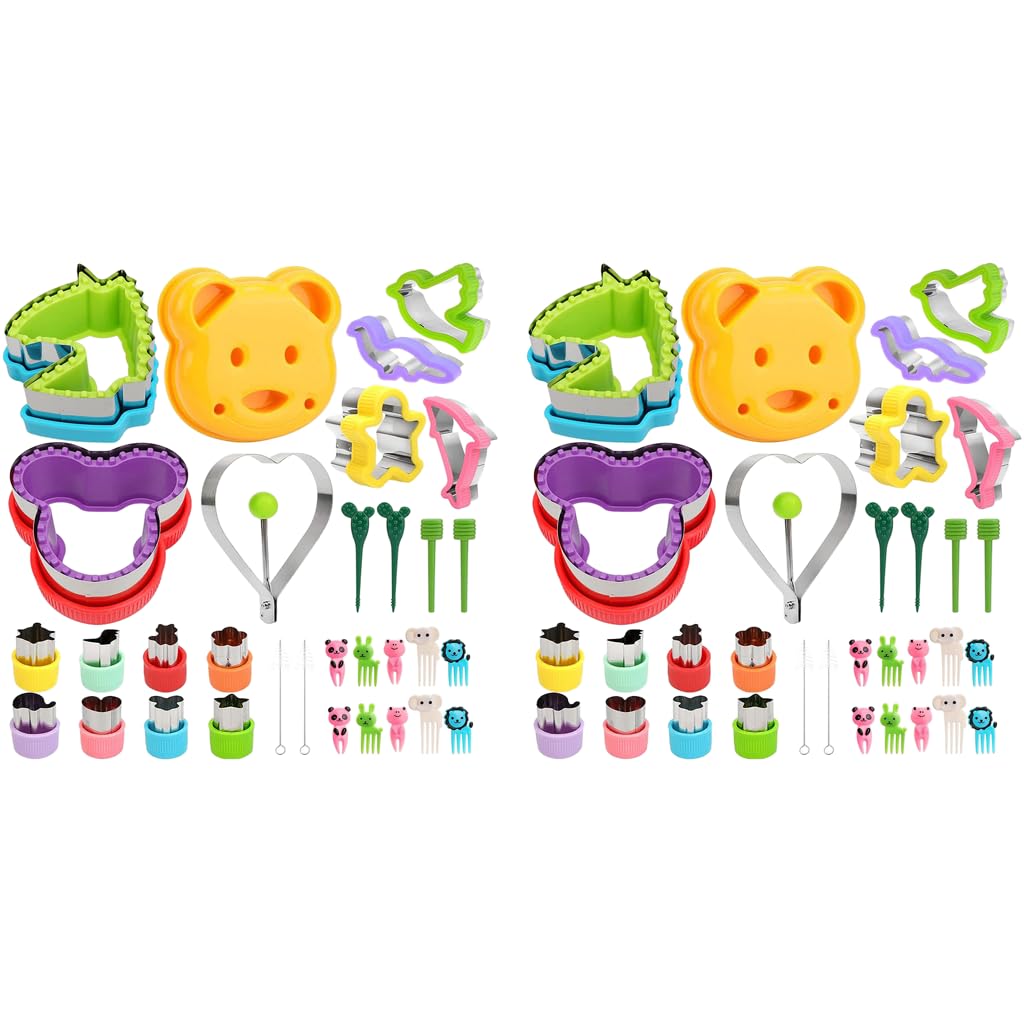 HASTHIP Cookie Cutter Shapes Set for DIY Baking with One Push Demold & 64PCS Stainless Steel Tools | Kid-Friendly Fruit Forks