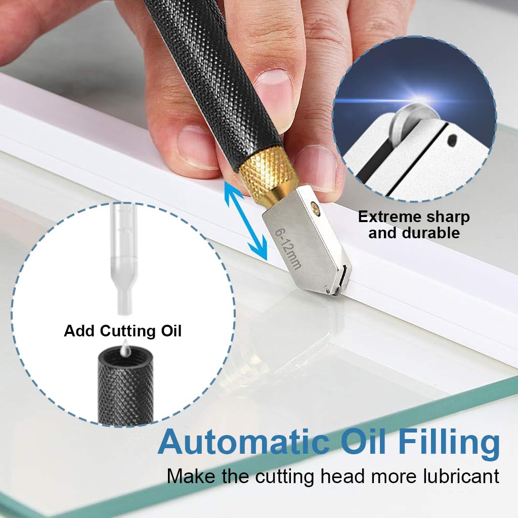 HASTHIP Glass Cutter Tool Set for 2–20 mm Glass with 3 Carbide Heads and Alloy Handle | DIY Cutting