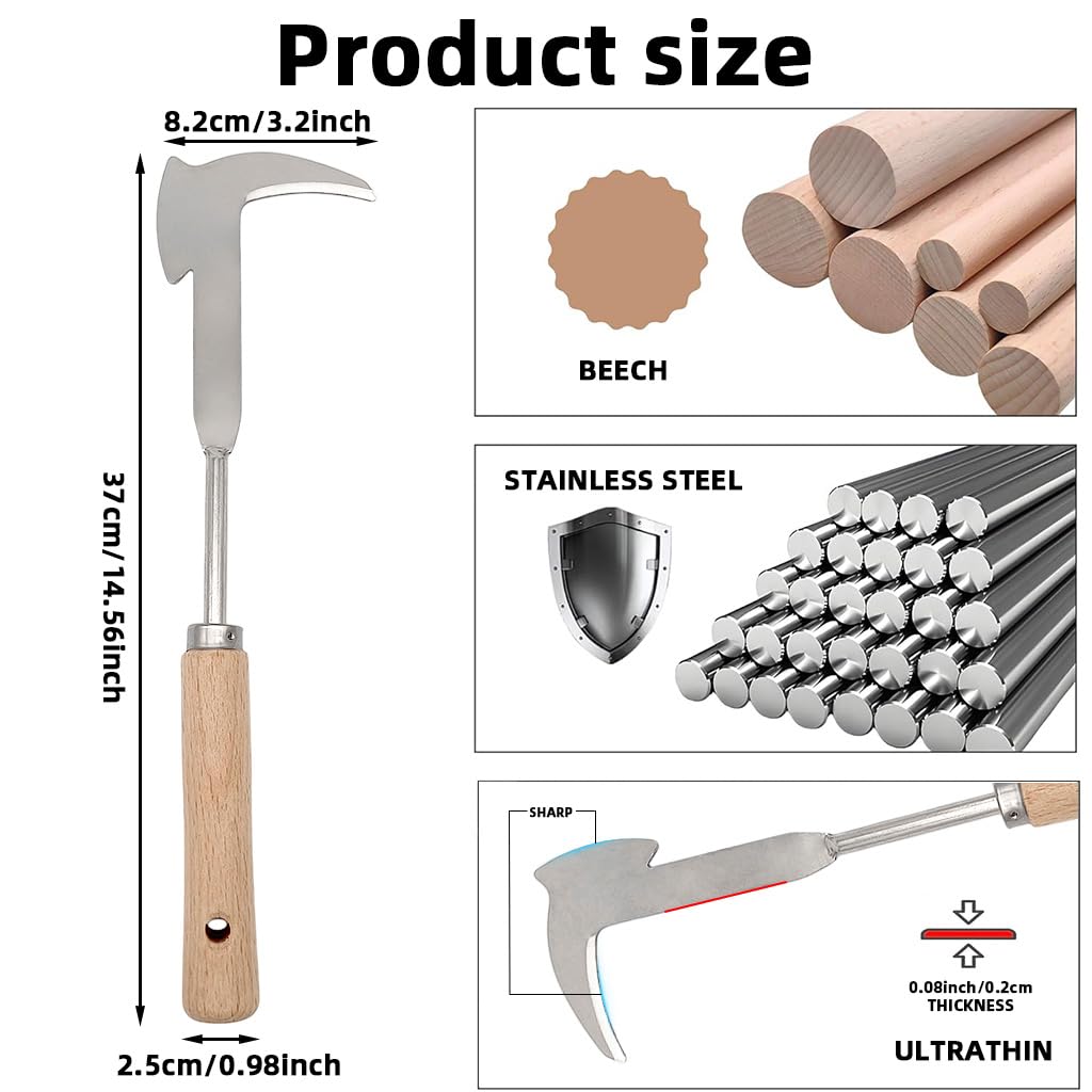 HASTHIP Stainless Steel Manual Weeder for Gardening with Built In Small Axe | Ergonomic Wooden Handle 11.8 in
