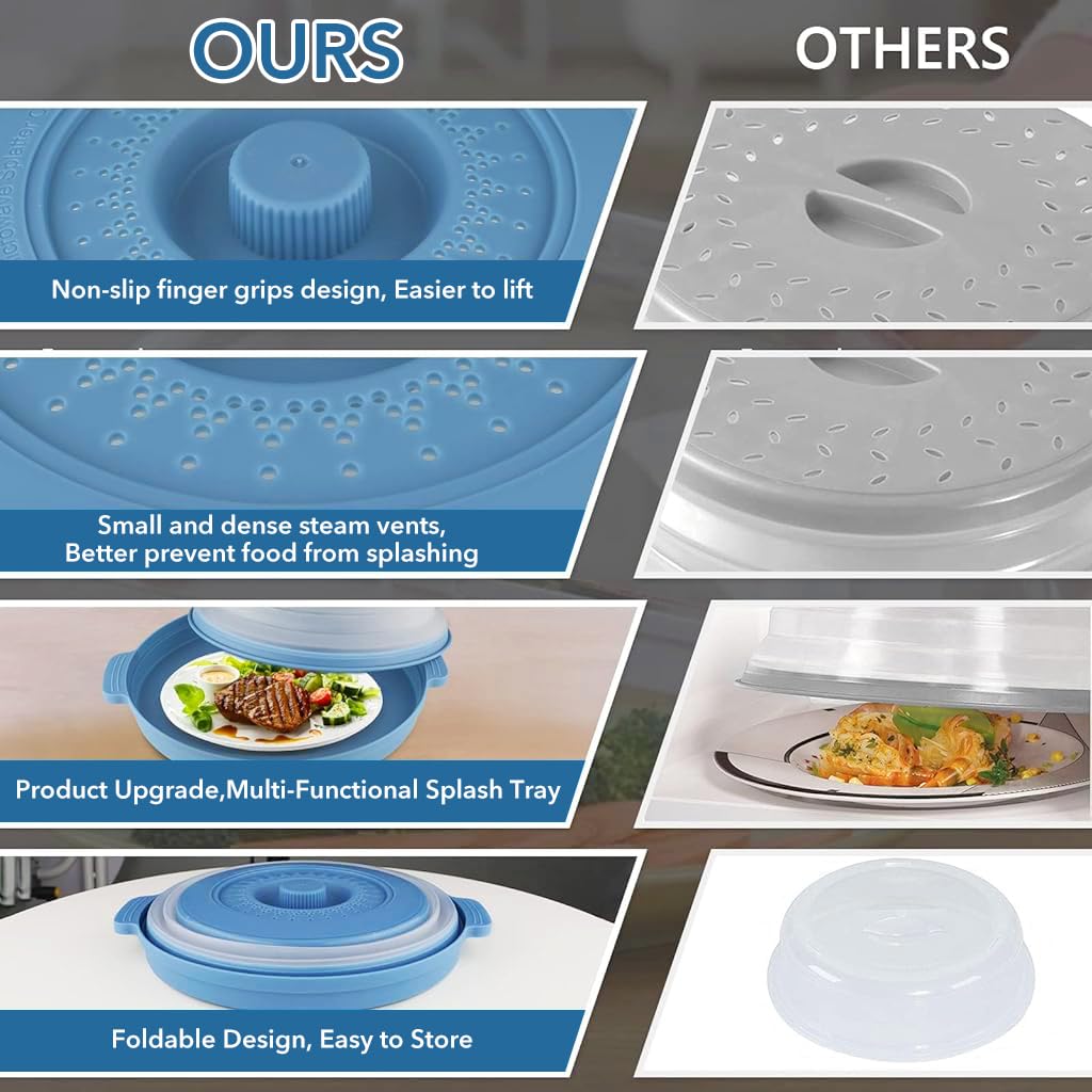 HASTHIP Microwave Plate Cover Tray for Splatter Protection with 10.5 in Vent Lid Blue 2PCS
