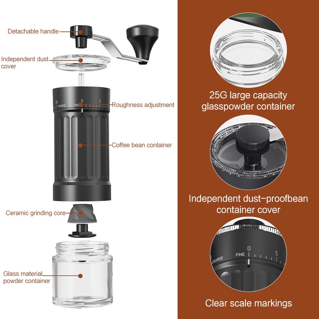 HASTHIP® Coffee Bean Grinder Manual Manual Burr Grinder Moka Pot Espresso Coffee Adjustable Coarse Design Conical Ceramic Burr for Espresso,Pour Over