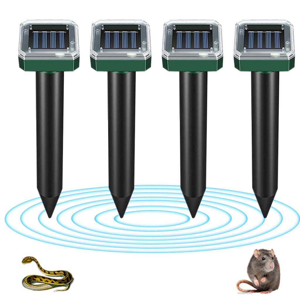 HASTHIP Solar Rats Repellent for Gardens and Lawns featuring IP65 Waterproof ABS | 10.24 in Compact Ultrasonic Animal Control Pack of 4