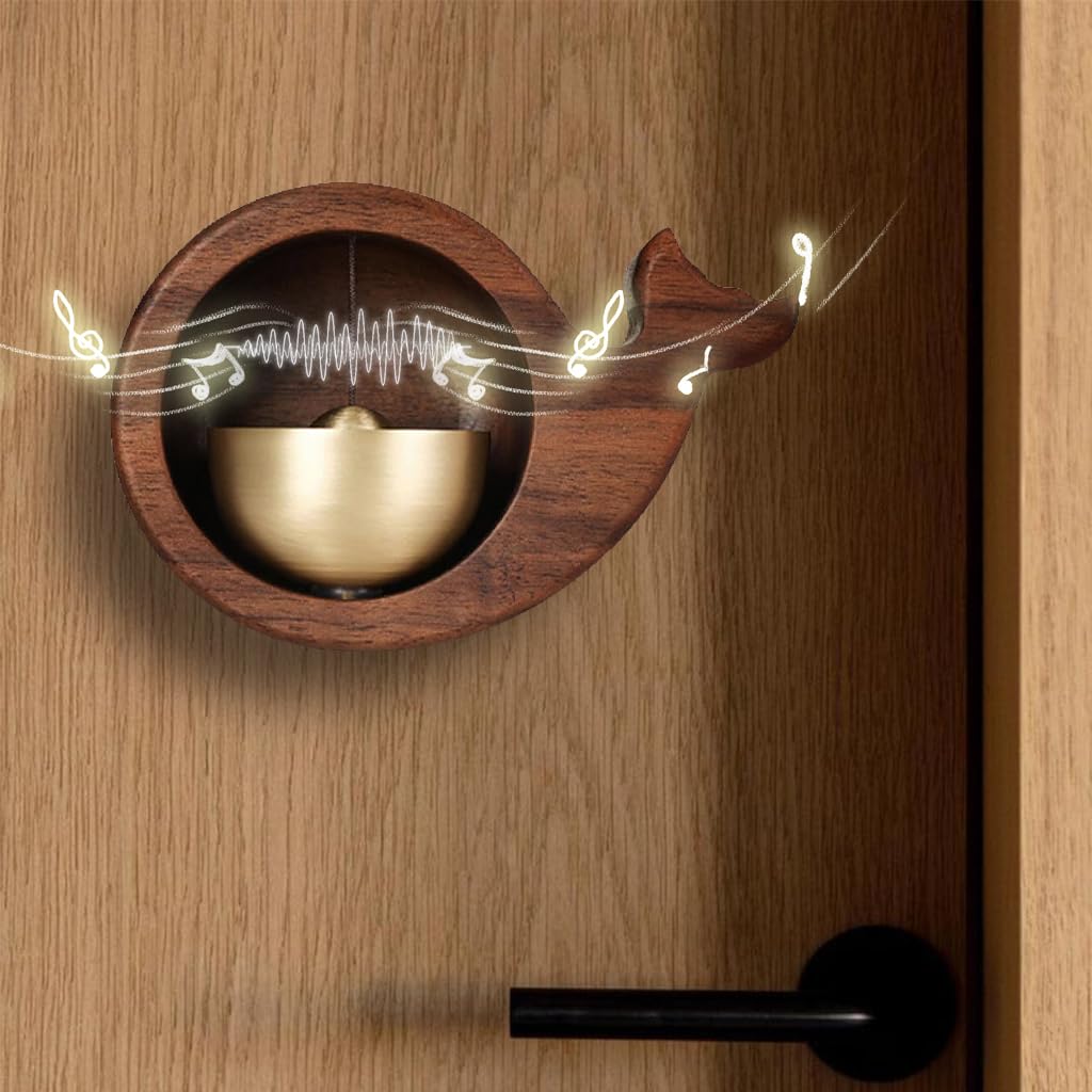 HASTHIP Magnetic Door Chime for Home and Shop featuring Whale Shape and 9.2x6.2x3.5 cm Wooden Bell | Easy Magnetic Mount