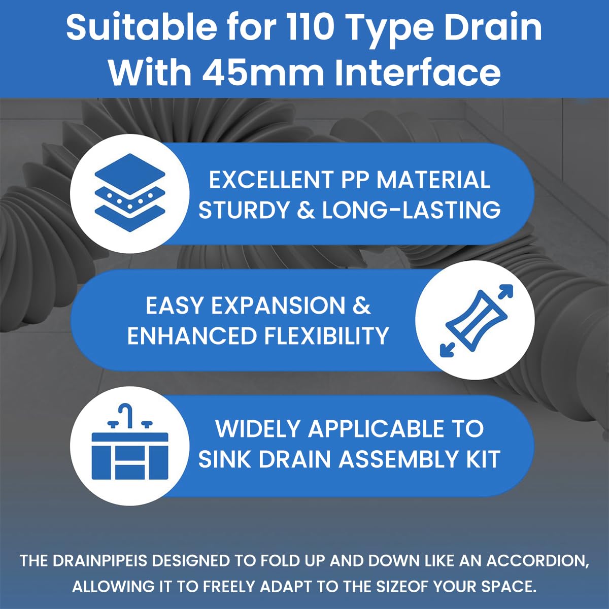 HASTHIP Kitchen Sink Drain Kit with 3.35–4.33 in Fit featuring U Shaped P Trap and Stainless Steel Flange