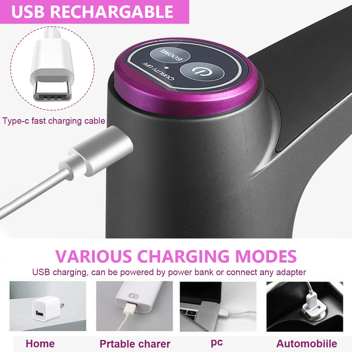 HASTHIP Automatic Water Dispenser Pump for 5 Gallon Bottles with Dual Switch Buttons | USB Rechargeable 2 PCS