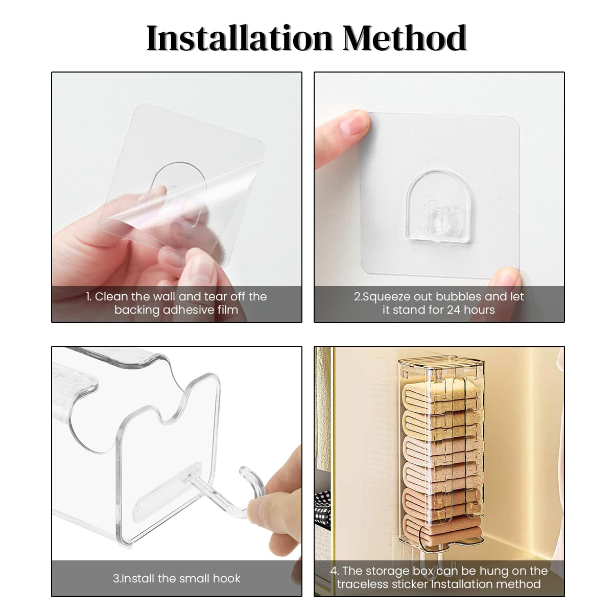 HASTHIP® Vertical Wardrobe Organizer Self Adhesive Transparent Acrylic Underwear Organizer with Hooks Space Saving Multipurpose Wardrobe Organizer for Socks, Underwear, Ties