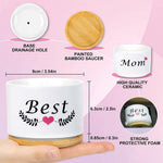 HASTHIP Ceramic Pots for Succulent Plants with Wooden Trays 3.1 in Set of 3 | Gift for Mum