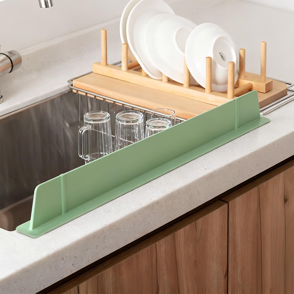 HASTHIP® Sink Splash Guard Suction Cup Silicone Sink Water Shield Panel, L-shape Sink Water Splash Dam Strip Panel Sink Protector,52x4.5x7.5cm