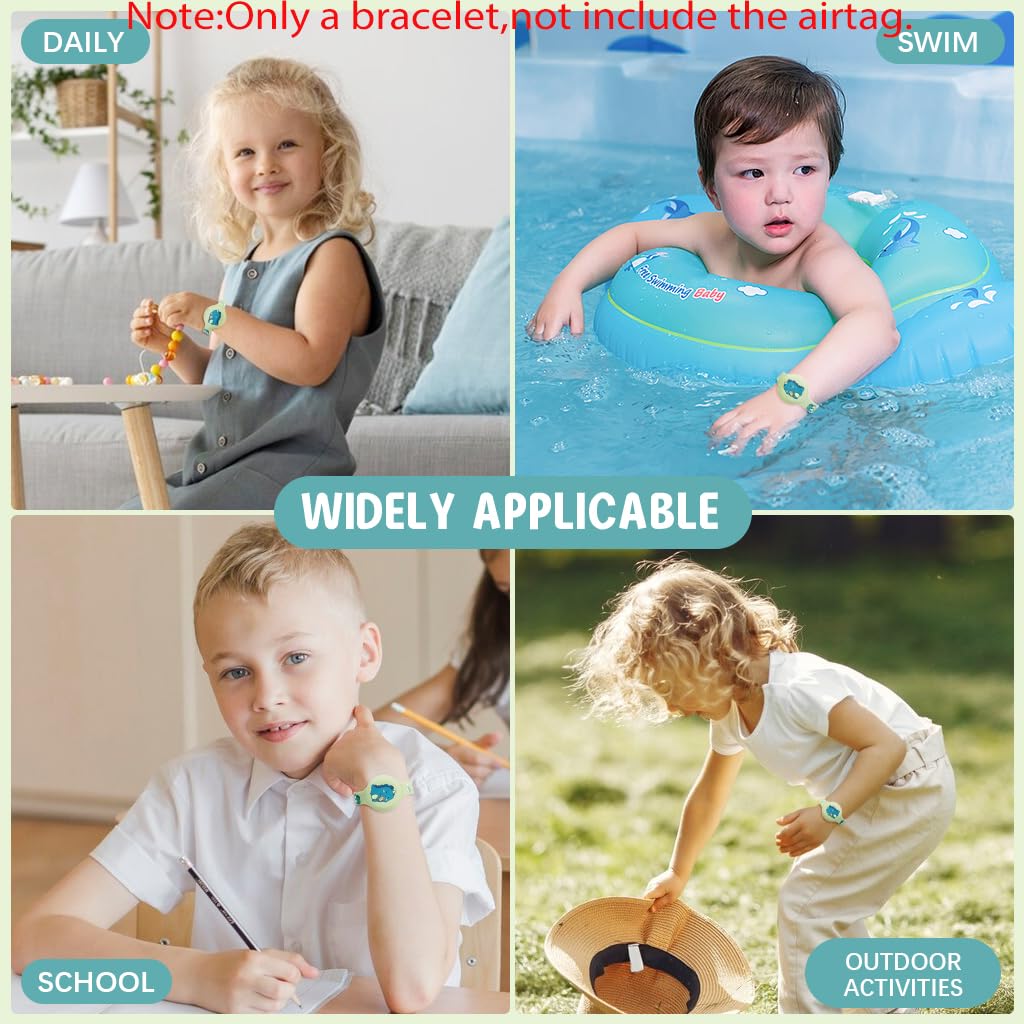 HASTHIP® Kids AirTag Bracelet Cartoon Dino Silicone Bracelet9 Inches Adjustable Wrist Band for AirTag, Anti-Lost AirTag Bracelet Waterproof Full Cover Protection Silicone Cover for AirTag