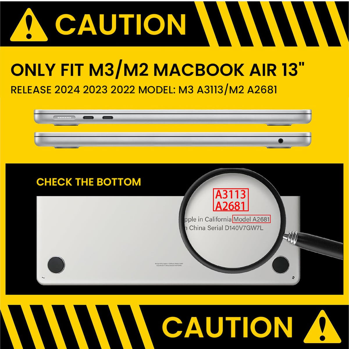 Laptop Case for MacBook Air M2 A2681 M3 A3113 13.6 inch Laptop Case Fashion Cover Waterproof Laptop Protector Hard Case and Back Cover Compatible with 2022 Release MacBook Air M2 M3 Black
