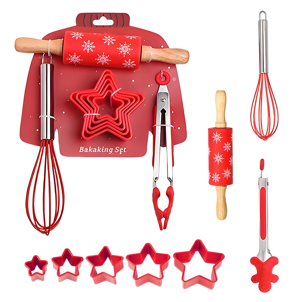 HASTHIP Christmas Baking Set for Family Fun with 9 Pieces including Star Cookie Cutters