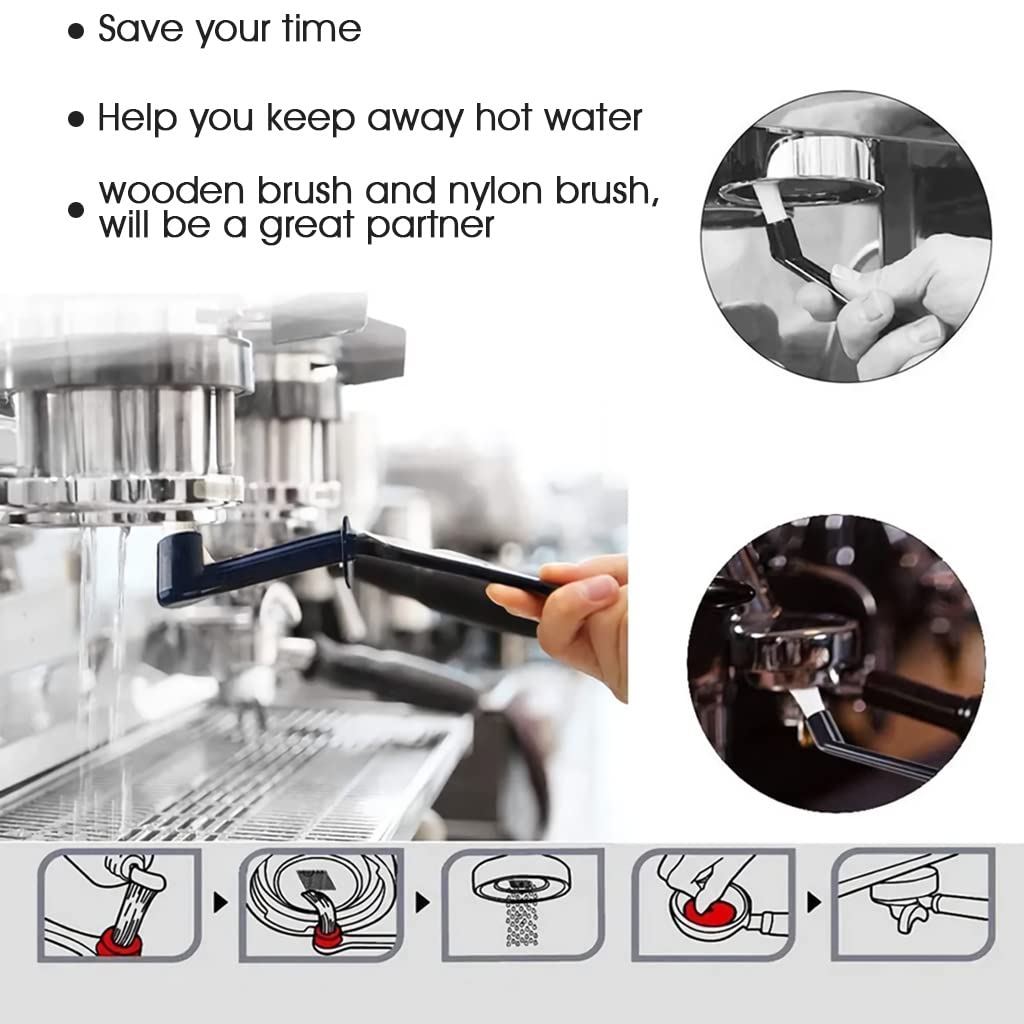 Coffee Brush Set, Professional Espresso Brush Kit, Include Wooden Coffee Grinder Machine Cleaning Brush and Nylon Espresso Brush for Coffee Machine Group Head (5Pcs)