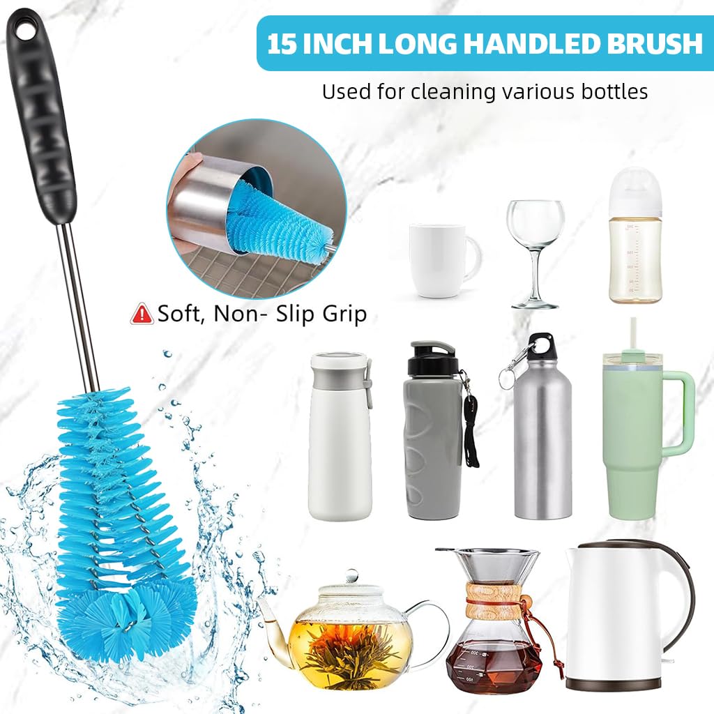 HASTHIP Bottle Cleaning Brushes Set for Cups and Straws with Curved Bristles | 3Pcs BPA Free