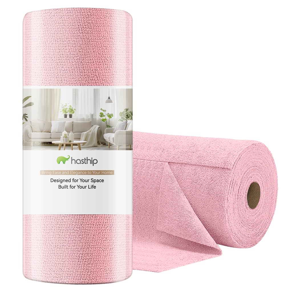 HASTHIP® Microfiber Cleaning Cloth Roll 25x25CM Tear-Away Reusable Kitchen Towel Roll Washable Super Absorbent Lint Free Cleaning Rags for Kitchen Car Garage and Home (Pink, 20 Pack)