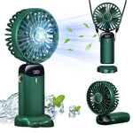 Mini Fan, Portable Fan with USB Charging, Hand & Desk Fan, 5 Speeds Fan with Lanyard, Fragrance Sheet and Base, Built-in 3000mAh Battery, Foldable 90°, LED Battery Level Display (Green)