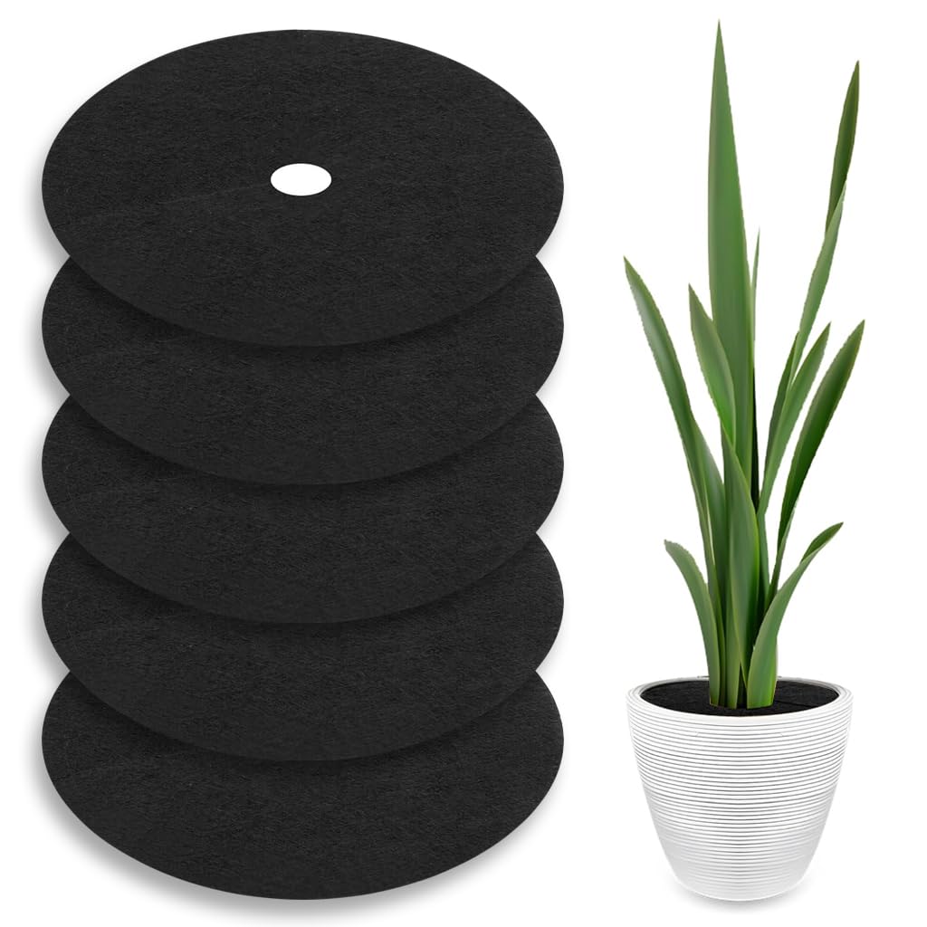 HASTHIP® 5Pcs Plant Mulch Rings, 25 cm Dia Non-Woven Fabric Soil Protector Mats, Mulch Ring Mat, Weed Barrier Tree Rings for Garden Plants, Pots & Landscaping