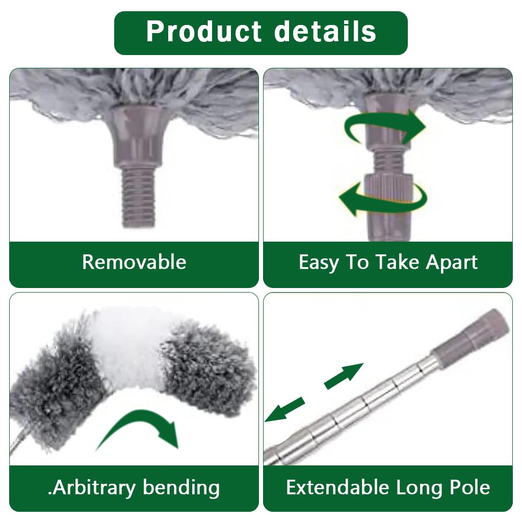 HASTHIP Microfiber Feather Duster for Ceiling Fans and High Ceilings with 100 in Extension Pole | 6 PCS Washable Bendable Cleaning Set