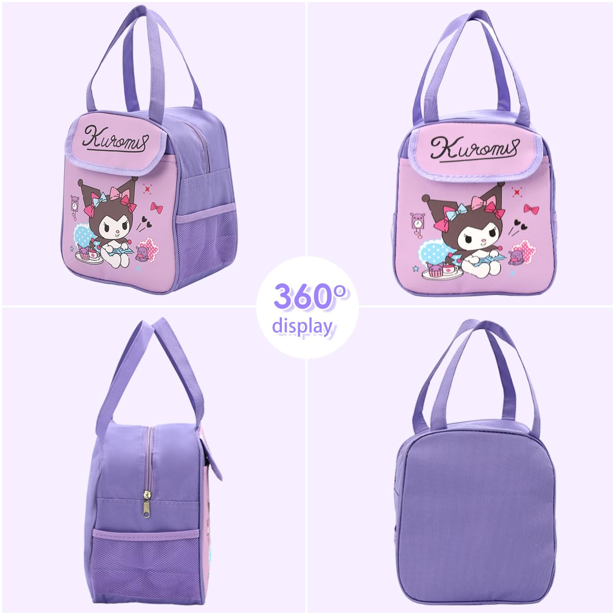 HASTHIP Kuromi Lunch Box Bag for School Work and Picnic | Adorable Kawaii 3PCS Set