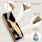 HASTHIP Metal Feather Bookmark for Reading with 3D Butterfly Pendant and Glass Beads | 3PCS