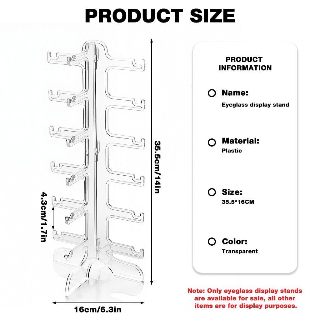 HASTHIP Glass Stand Sunglass Holder for Display and Storage with 6 Pair Capacity | Clear Organizer Rack