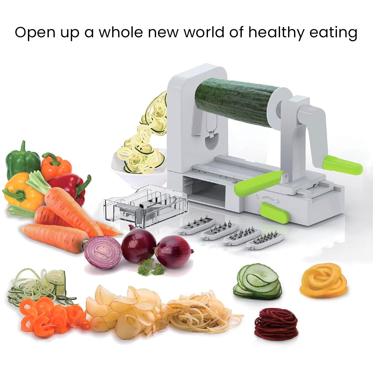 HASTHIP Vegetable Slicer for Kitchen with 5 Blades and Stable Suction Cup Base | Easy to Clean