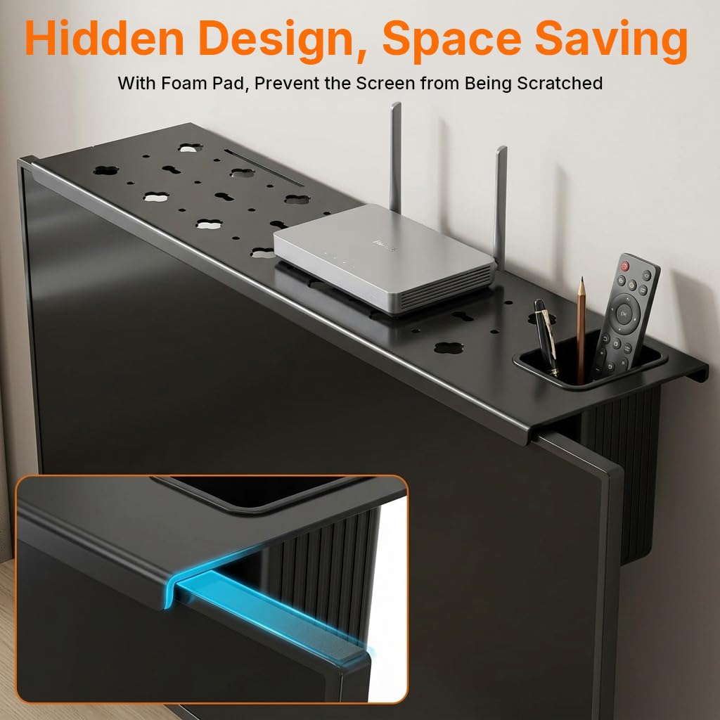 HASTHIP 42cm Over TV Storage Shelf Organizer with Carbon Steel TV Top Rack