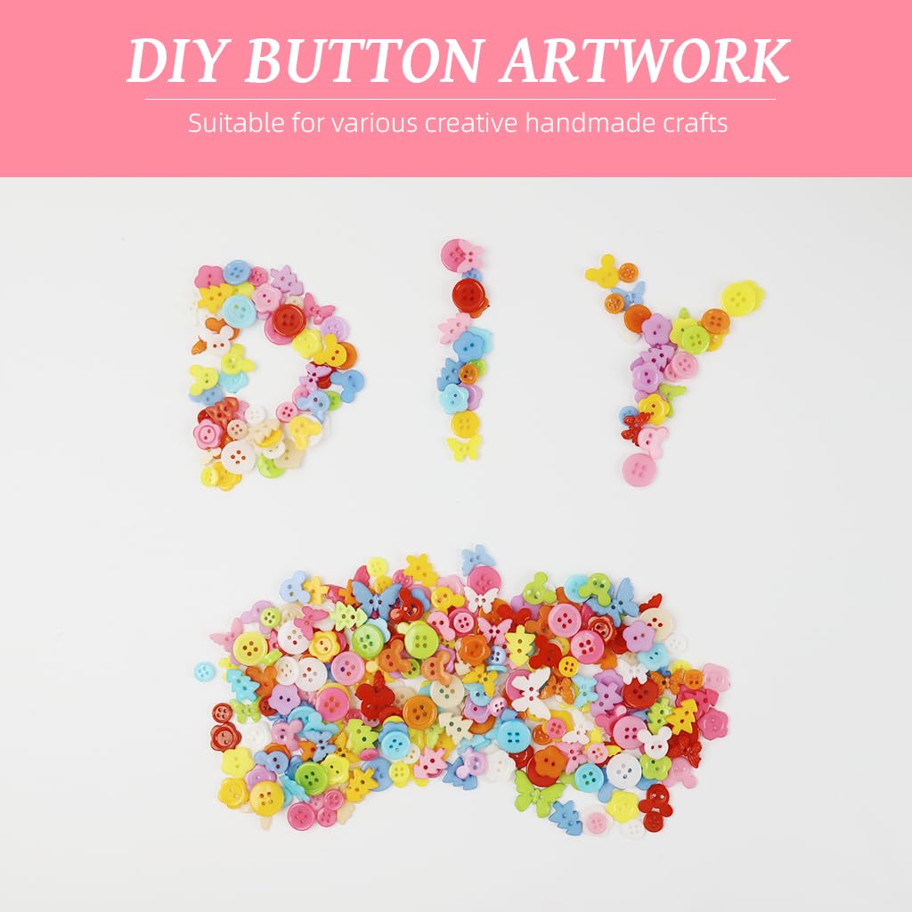 HASTHIP Sewing Buttons for Crafts and Clothes 300 pcs featuring Assorted Shapes | Resin Round Candy Colors for DIY Projects