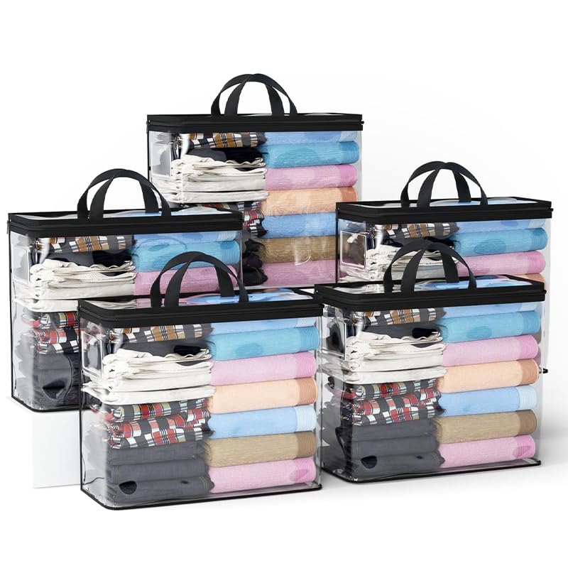 HASTHIP Clothes Storage Bags for Wardrobe Organization with Zipper Handle 45x38x13cm | Clear Waterproof PVC Dustproof Garment Bags