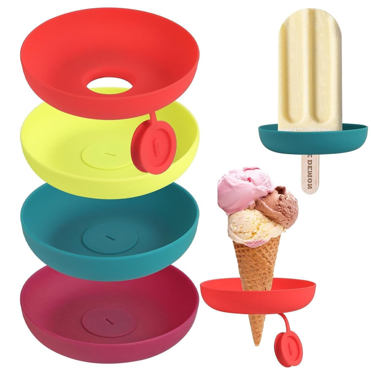 HASTHIP Silicone Popsicle Drip Catcher for Waffle Cones with Removable Plug | Pack of 4