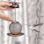 HASTHIP Outdoor Bird Feeder for Garden and Patio with Floral Bottom Tray 14.5x15cm Iron Mesh Owl Design