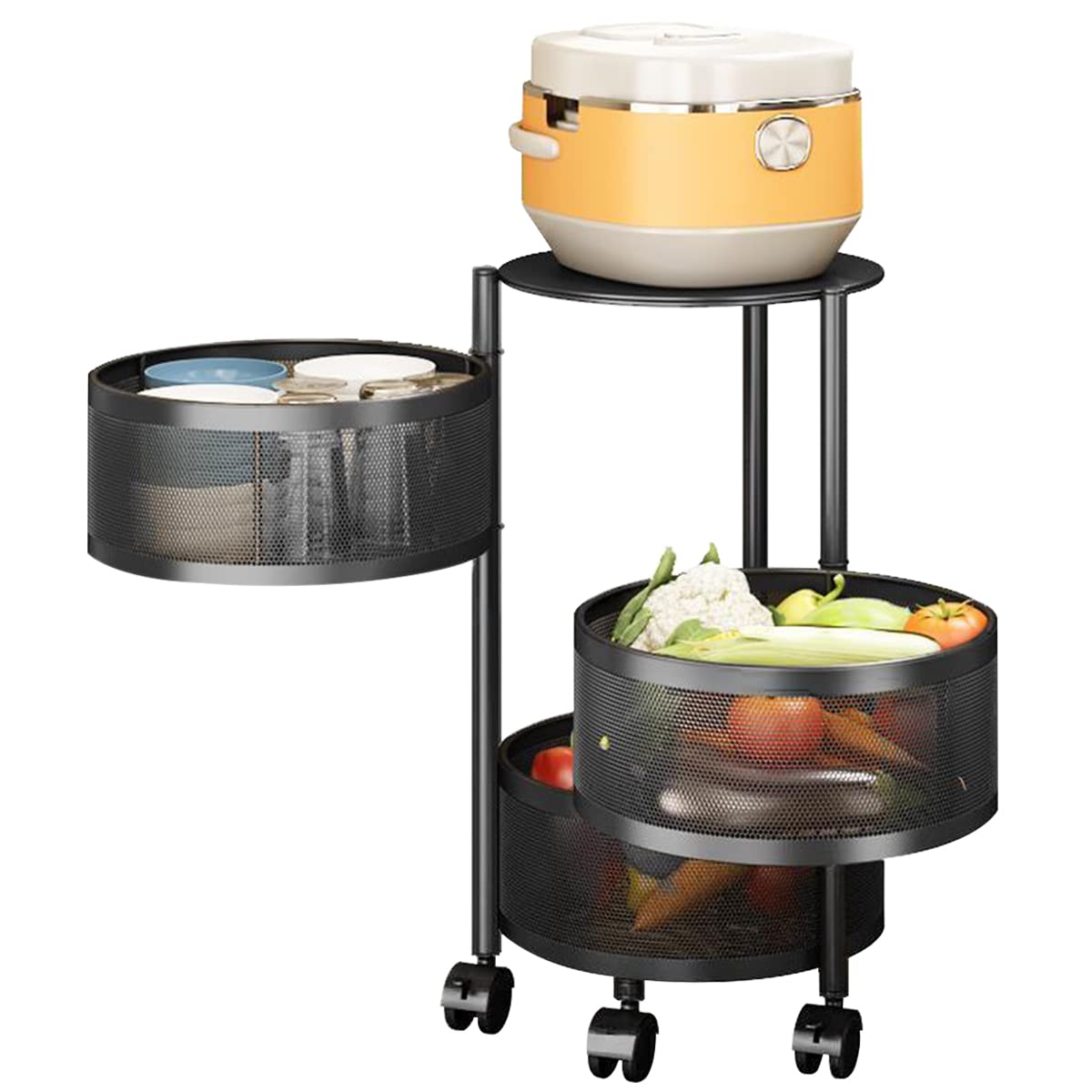 HASTHIP Kitchen Rotating Trolley for Storage with 3 Layer 30cm Mesh Baskets | 360° Wheels