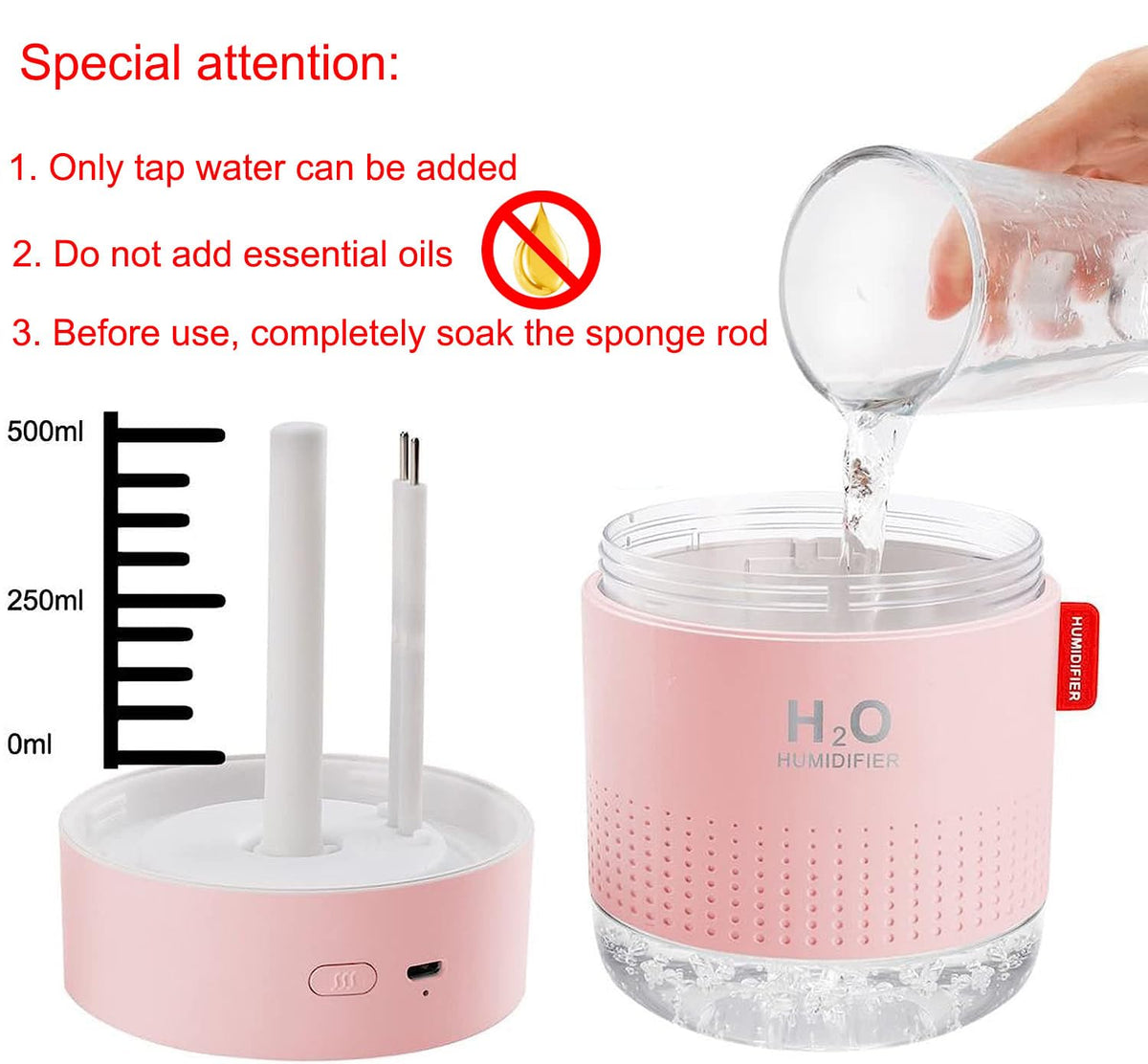 Humidifier for Room Moisture 500ML 26dB Air Humidifier for Bedroom Ultrasonic Cool Mist Car Humidifier with Atmosphere Light Desktop Humidifier Office Bedroom Auto Shut-Off with 2 Spray Mode