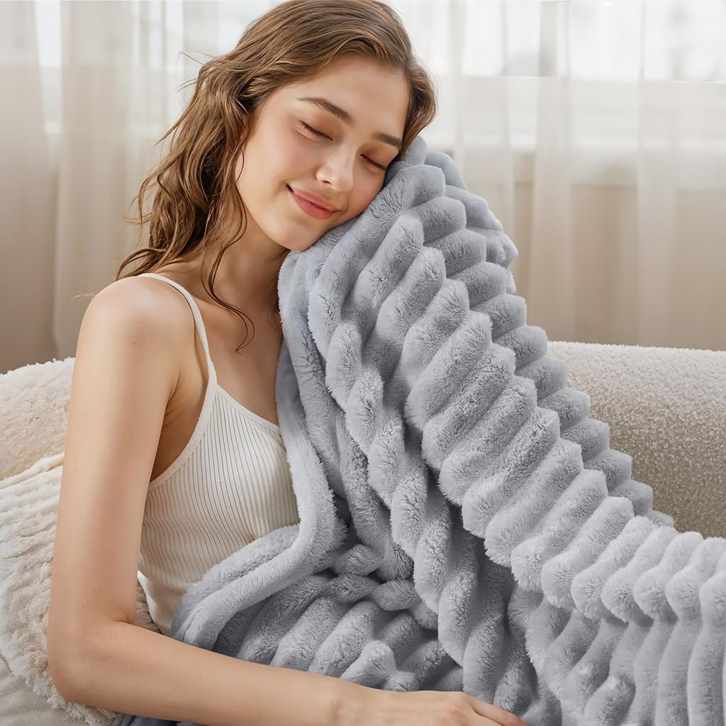 HASTHIP Cozy Blanket for Couch Relaxation 59x78 in with Soft Flannel Warmth | Grey Throw