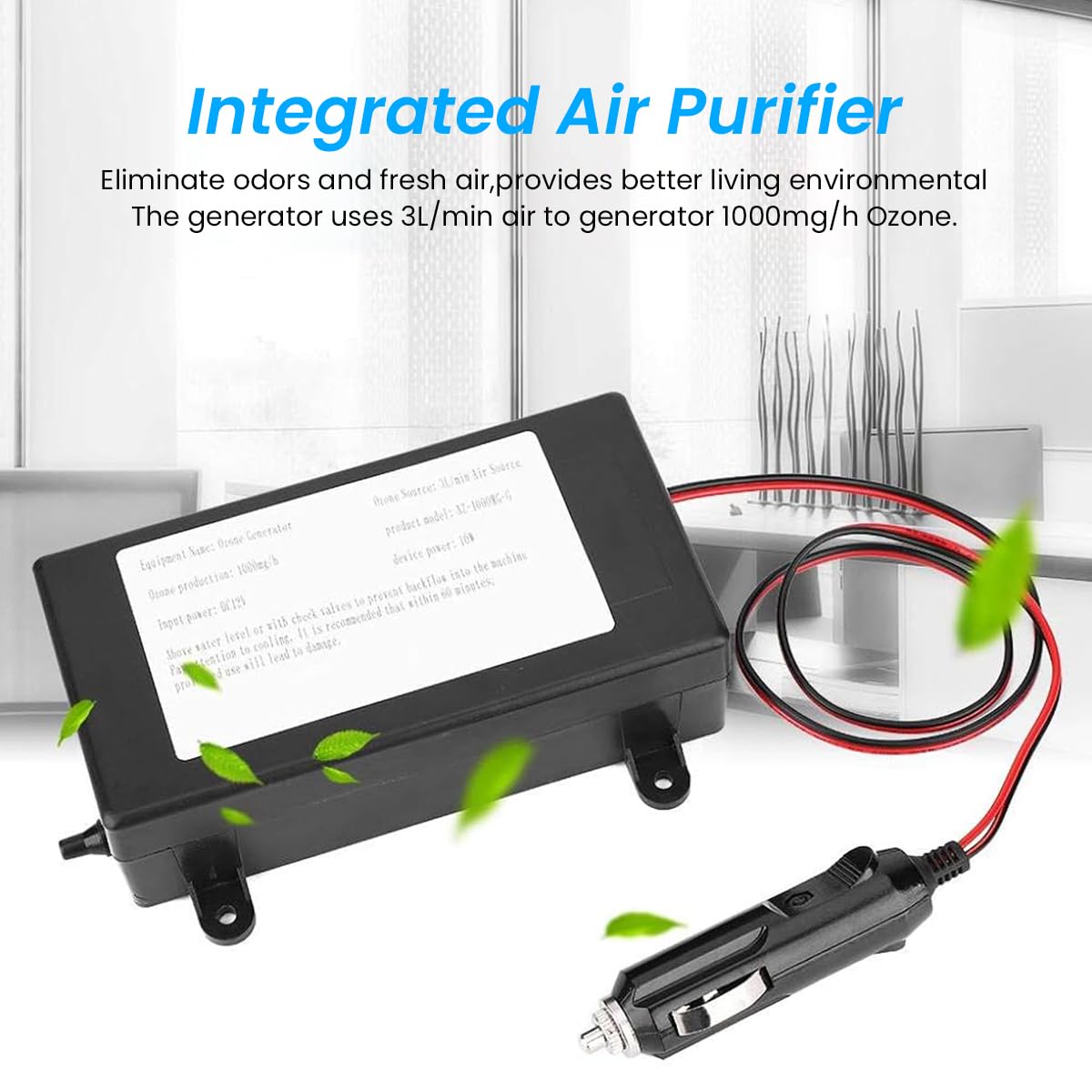 HASTHIP® Car Use Ozone Generator 10W DC12V Car Ozone Generator 1000mg/h Air Freshing Ozonizer withAir Stone Car Ozone Generator Air Purifier Deodorizer Water Treatment Sterilizer Machine