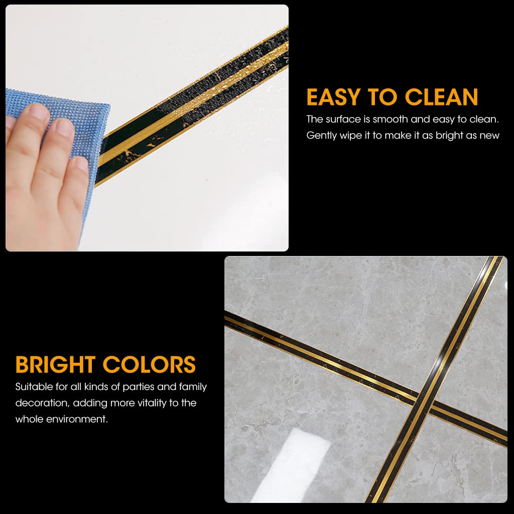 HASTHIP Tile Gap Tape for Floors and Walls featuring Self Adhesive PVC 2PCS 5M Black and Gold | Easy DIY Decoration