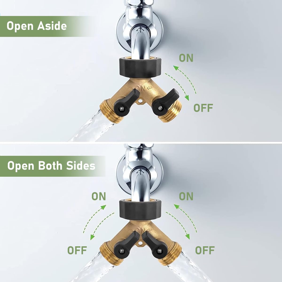 HASTHIP® Garden Hose Splitter with Individual Shut-off Valves 2 Way Hose Splitter Garden Faucet Splitter Universal 3/4'' Brass Garden Hose Splitter with 4 Gaskets & 1 Roll Tape